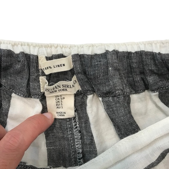 Christian Siriano 100% Linen Pants Cropped Wide Leg Small Gray & White Stripes - Picture 3 of 4